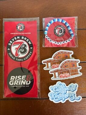 7Brew Seven Brew Friendship Bracelet, Coaster Set & Stickers BRAND NEW